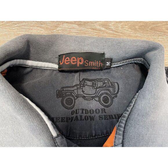 Men's Jeep Polo Shirt Adult Sz M Gray Orange Striped Short Sleeve Truck Cars - Picture 3 of 7